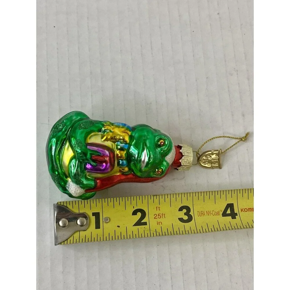 Thomas Pacconi‎ Christmas Ornament Green Frog Santa Hat Holiday Blown Glass